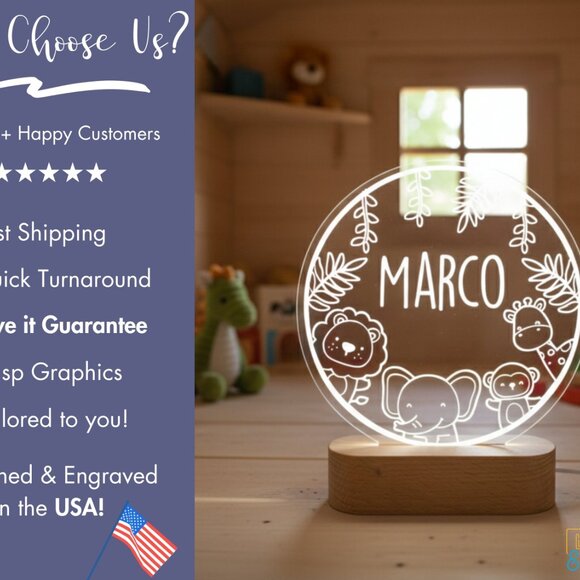 Custom Baby Animals LED Lamp | Adorable Nursery Night Light for Toddlers - Picture 4 of 8